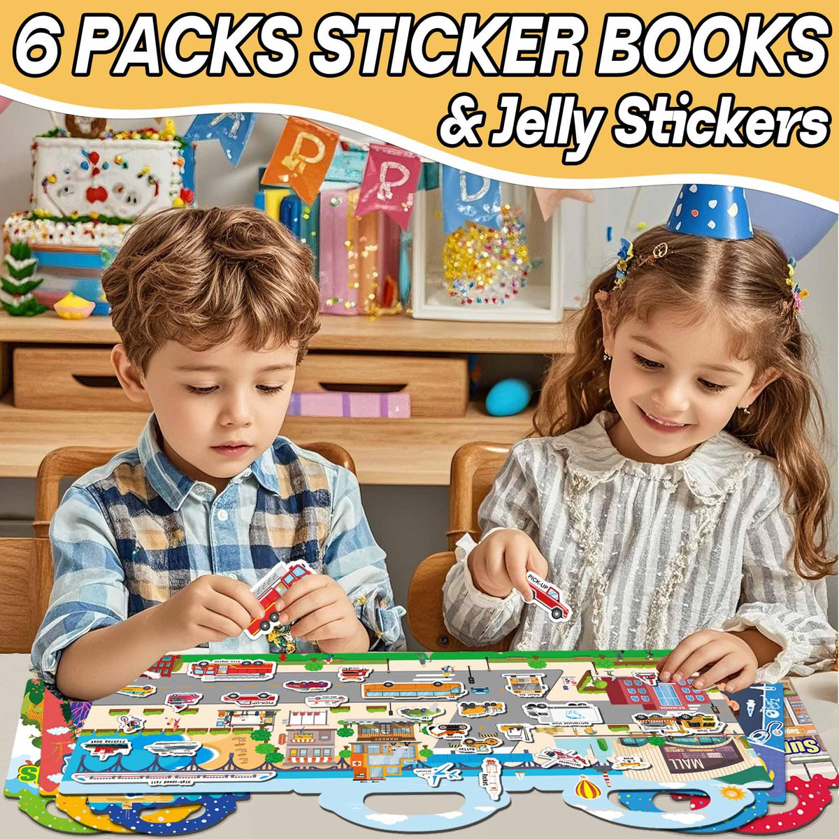iGetooy Reusable Sticker Book, 6 Sets Sticker Book for Kids, Jelly Stickers for Kids, Vehicles, Animals, Ocean, Dinosaurs, Supermarket, Human Body 🍁 All In One Marketplace Canada