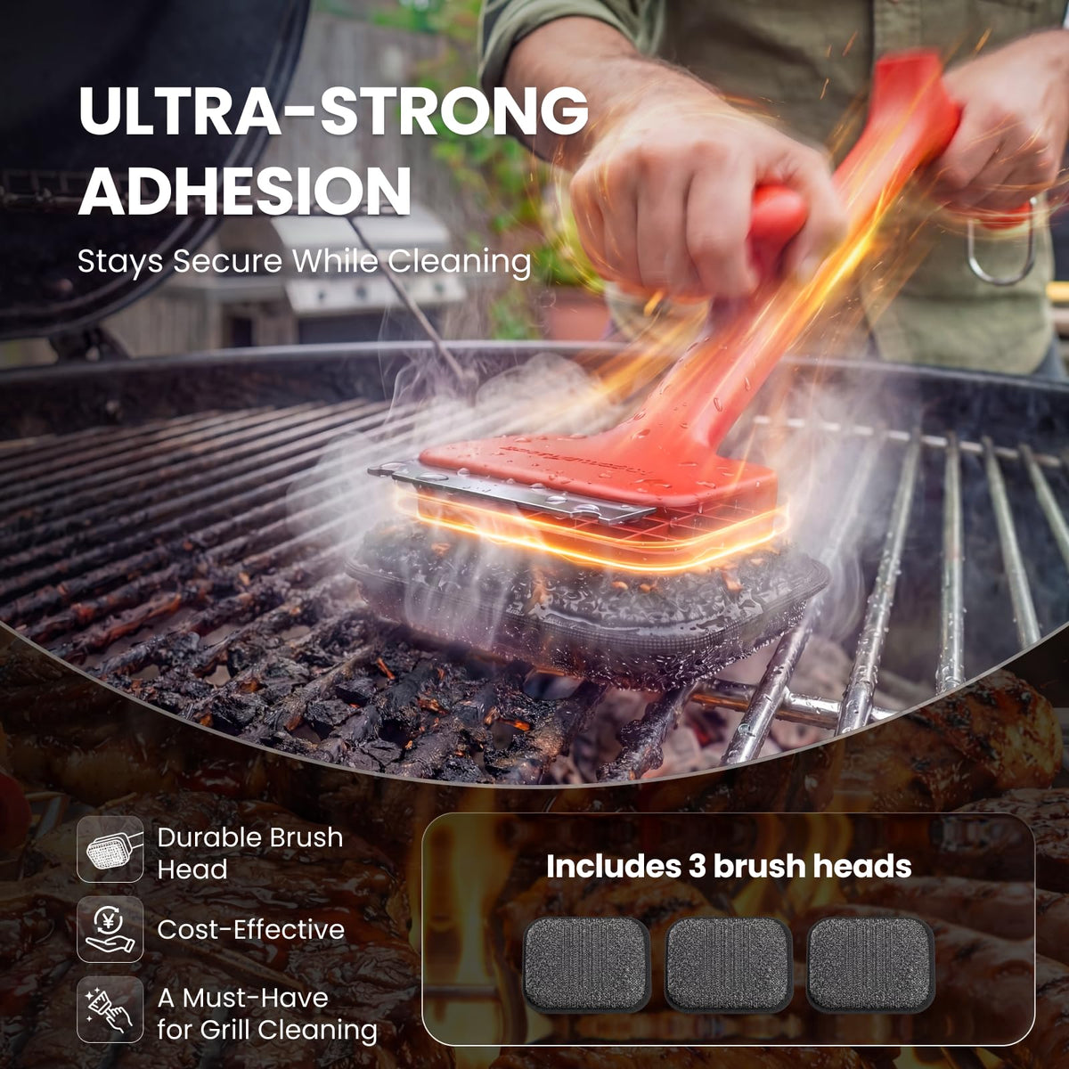 ThermoMaven BBQ Grill Brush Bristle Free - 17" Safe Steam Grill Cleaner Brush with Scraper and 3 Brush Heads for Porcelain/Gas/Charcoal Grill Outdoor Grill Barbecue Cleaner 🍁 All In One Marketplace Canada
