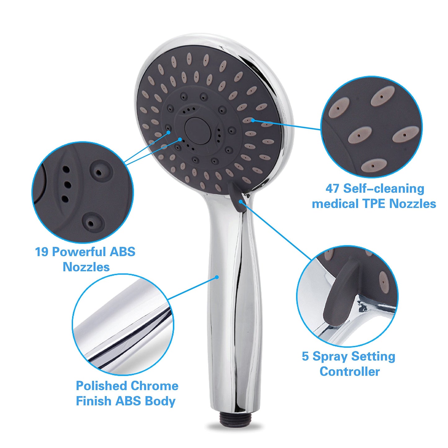 Shower Head, High Pressure Handheld Showerhead with Hose, 5 Settings Chrome Finished Hand Held Rainfall Shower Set- Including Bracket Teflon Washer 🍁 All In One Marketplace Canada