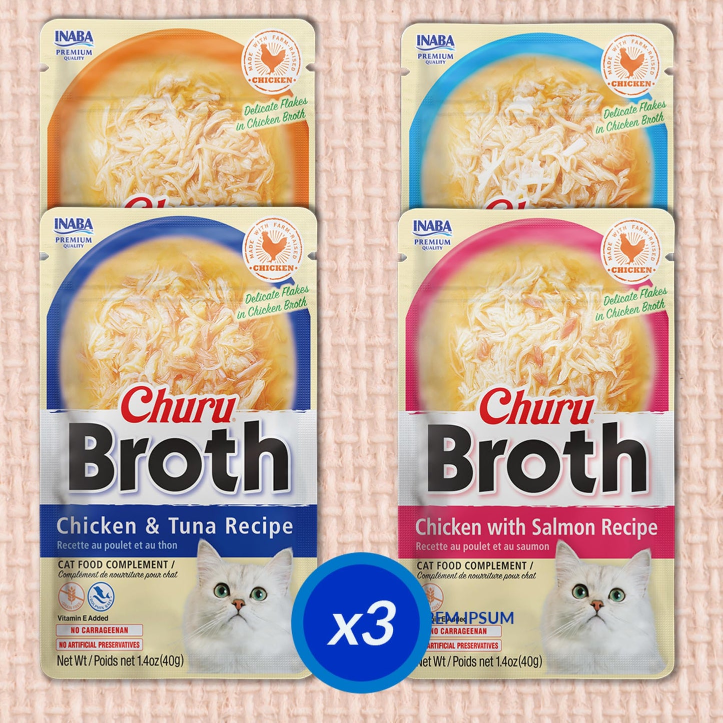 INABA Churu Broth for Cats, Side Dish Pouch, 39 Grams per Pouch, 12 Pouches, Chicken & Seafood Variety 🍁 All In One Marketplace Canada