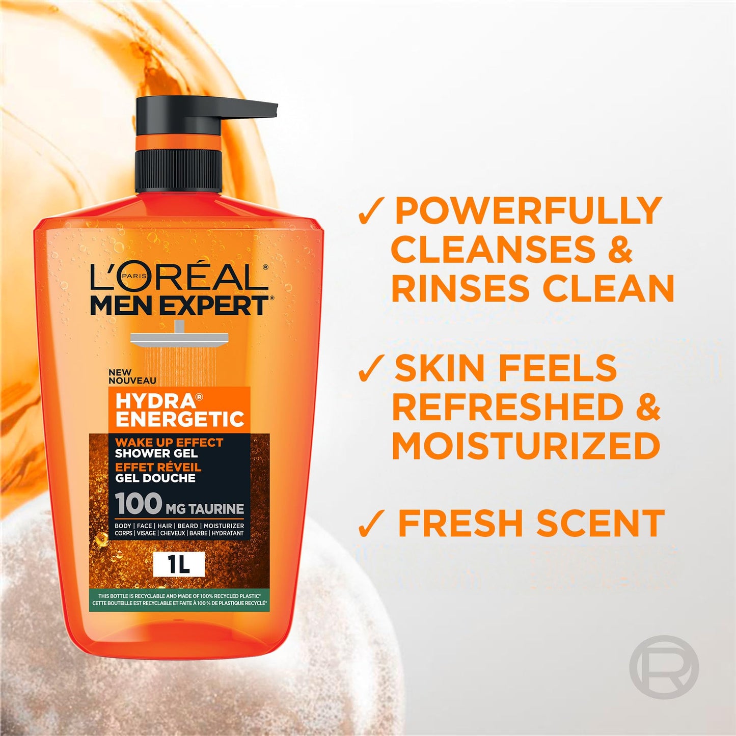 L'Oréal Paris Men Expert Hydra Energetic XXXL Shower Gel, Men's Taurine Body Wash for Body, Face, Hair & Beard, Energizing & Wake Up Effect, 1 Litre 🍁 All In One Marketplace Canada