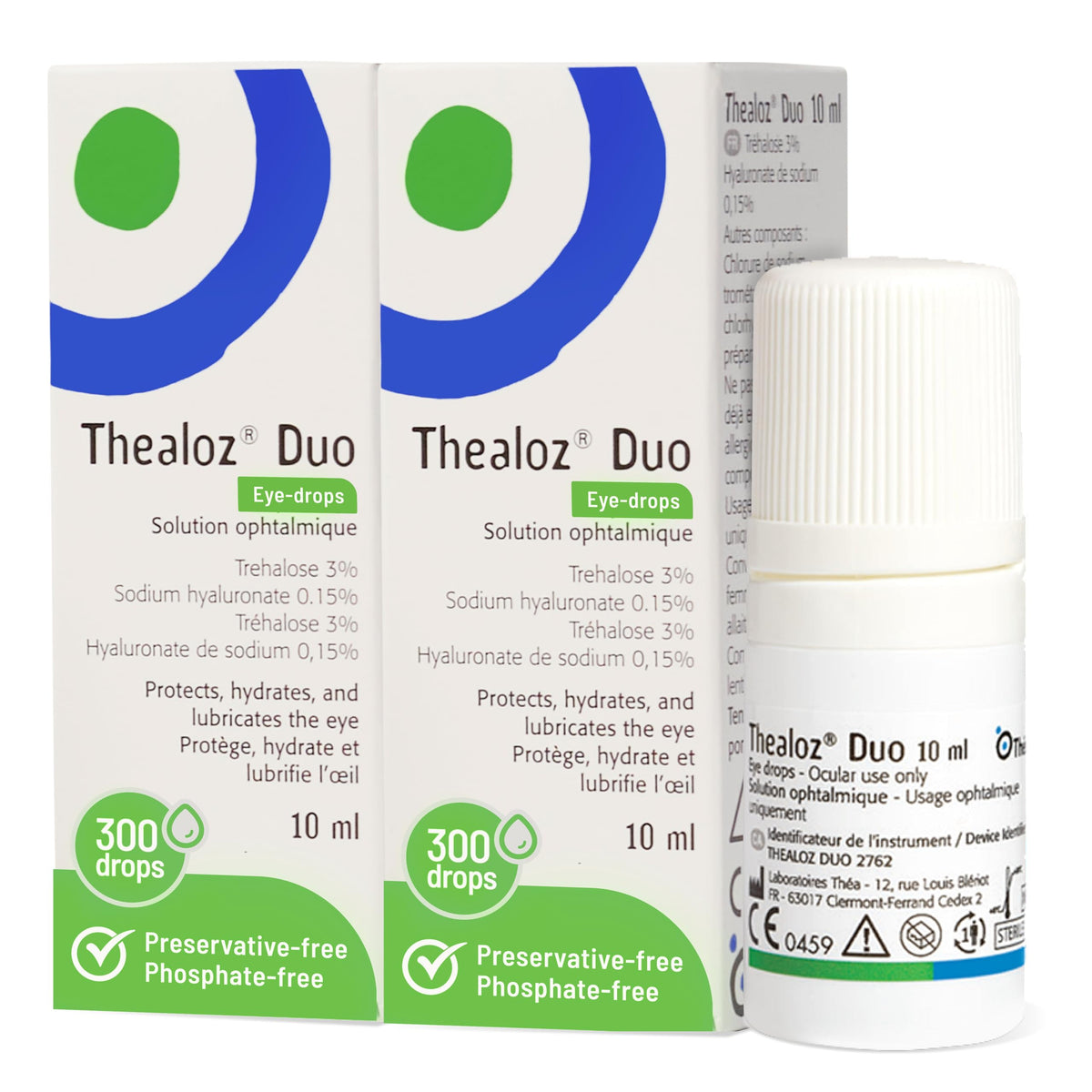 Thealoz Duo Eye Drops (2x10ml) - Clinically Proven Formula for Dry Eyes, Hydration with Hyaluronic Acid & Trehalose, Soothes & Lubricates, Tear Film Stabilization, Contact Lens Compatible (600 Drops) 🍁 All In One Marketplace Canada