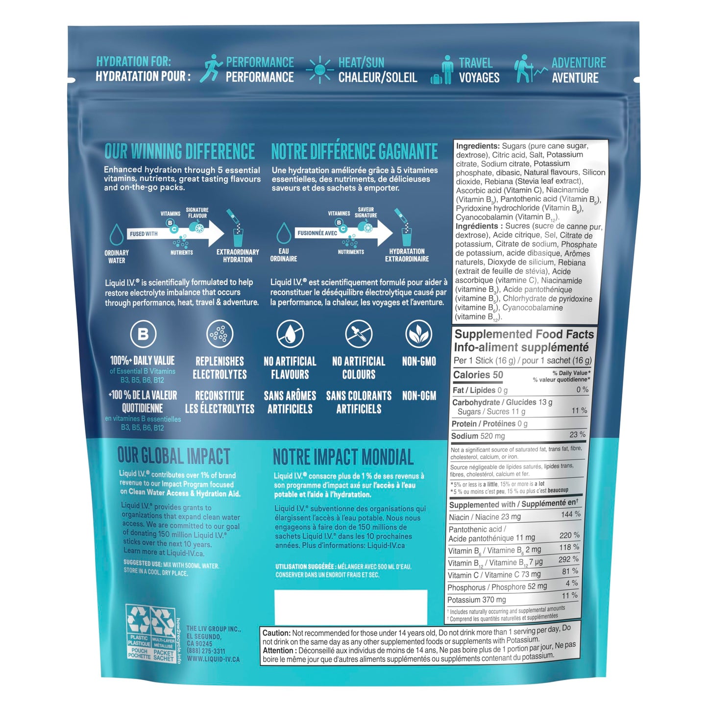Liquid I.V. Hydration Multiplier Electrolyte Drink Mix - Enhanced Hydration Electrolyte Powder with Vitamins B3, B5, B6, B12 and C -18x On-the-go Sticks for Workout and Travel - Watermelon 🍁 All In One Marketplace Canada