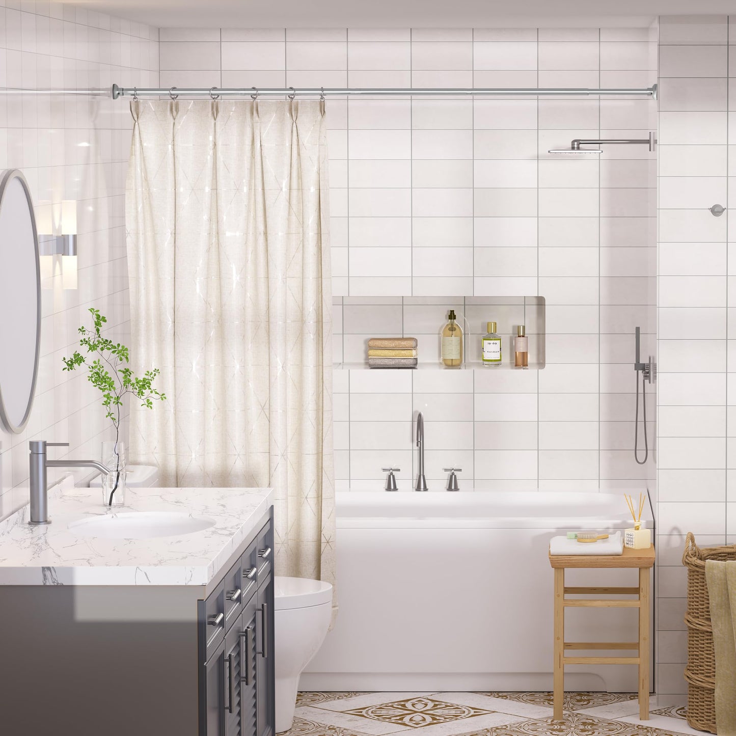 Shower Curtain Rod 30 to 76 Inches, 1 Inch Adjustable Spring Tension Stainless Steel Shower Rod No Drill for Bathroom, Closet, Window, Room Divider, Never Rust, Non Slip, Chrome 🍁 All In One Marketplace Canada