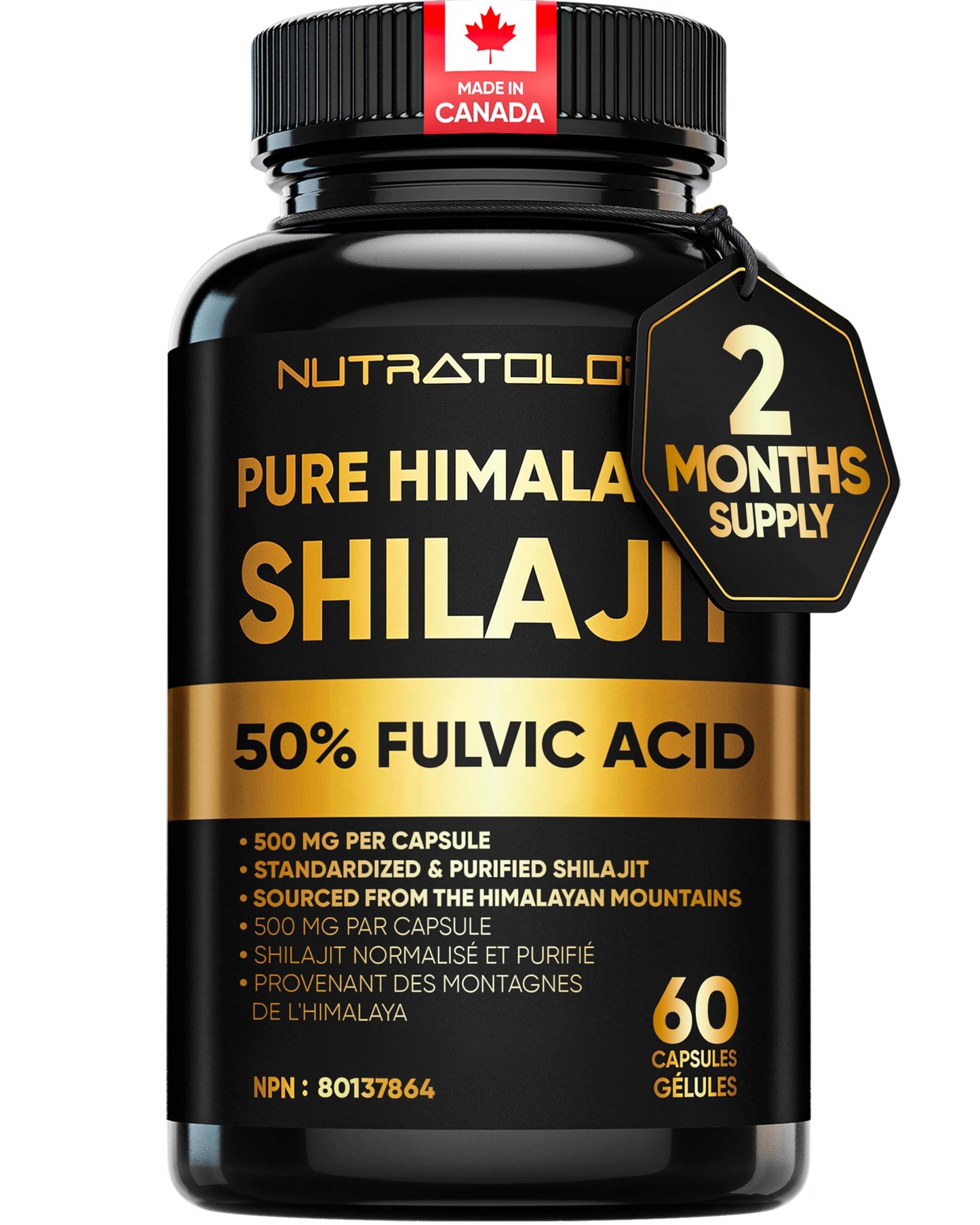Nutratology® Pure Shilajit Capsules | 50% Fulvic Acid | High Potency & Purity - Sourced from the Himalayan Mountains - Shilajit for Men & Women - 60 Count 🍁 All In One Marketplace Canada