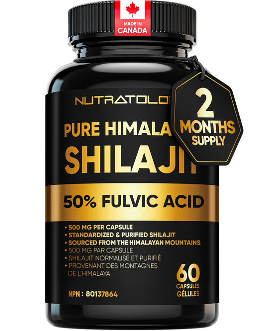 Nutratology® Pure Shilajit Capsules | 50% Fulvic Acid | High Potency & Purity - Sourced from the Himalayan Mountains - Shilajit for Men & Women - 60 Count 🍁 All In One Marketplace Canada