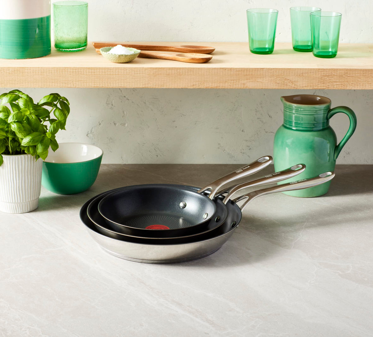 Jamie Oliver by Tefal Nonstick Coated Stainless Steel Pan Set 9.5" & 11", Induction Compatible, Oven Safe up to 500°F, Chef's Stainless Steel Skillet, Frying Pan, Kitchen Essentials, Silver 🍁 All In One Marketplace Canada