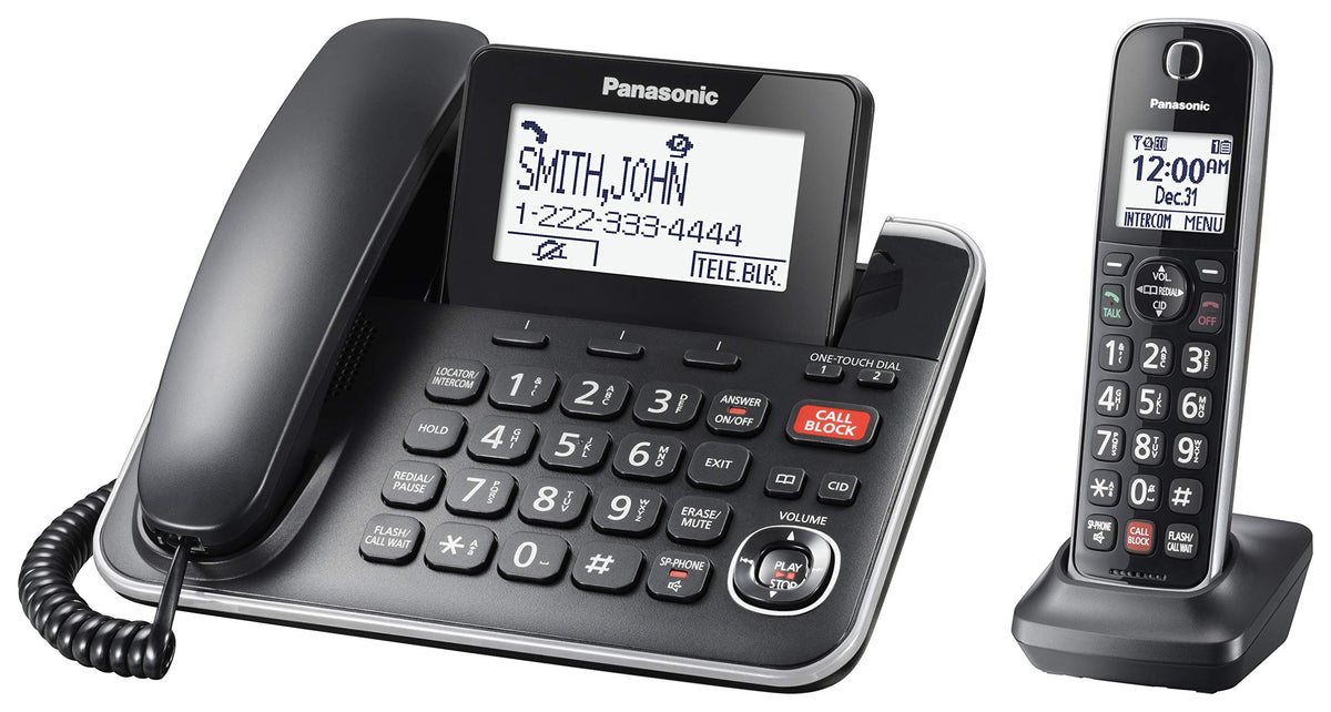 Panasonic DECT 6.0 2-in-1 Corded/Cordless Phone with Answering Machine, Advanced Call Block (1,000 Numbers), and Talking Caller ID - 1 Cordless Handset - KX-TGF870CB, Black 🍁 All In One Marketplace Canada