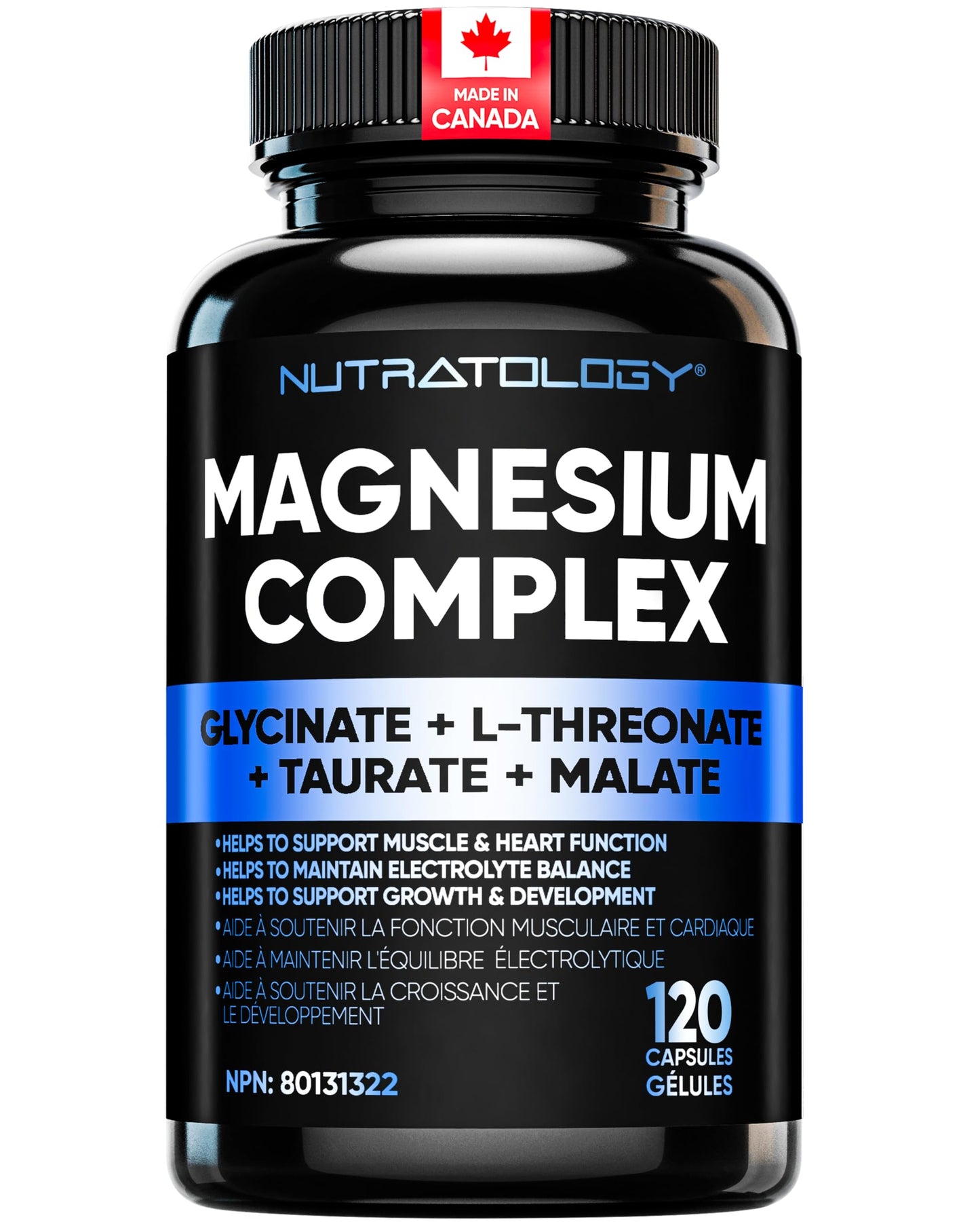 Nutratology Magnesium Complex - Glycinate, Malate, L-Threonate & Taurate With Vitamin B6 + Bioperine For Enhanced Absorption - Helps Support Healthy Bones, Muscles, Teeth & Heart - 100MG Elemental Magnesium Per Capsule - 120 Count