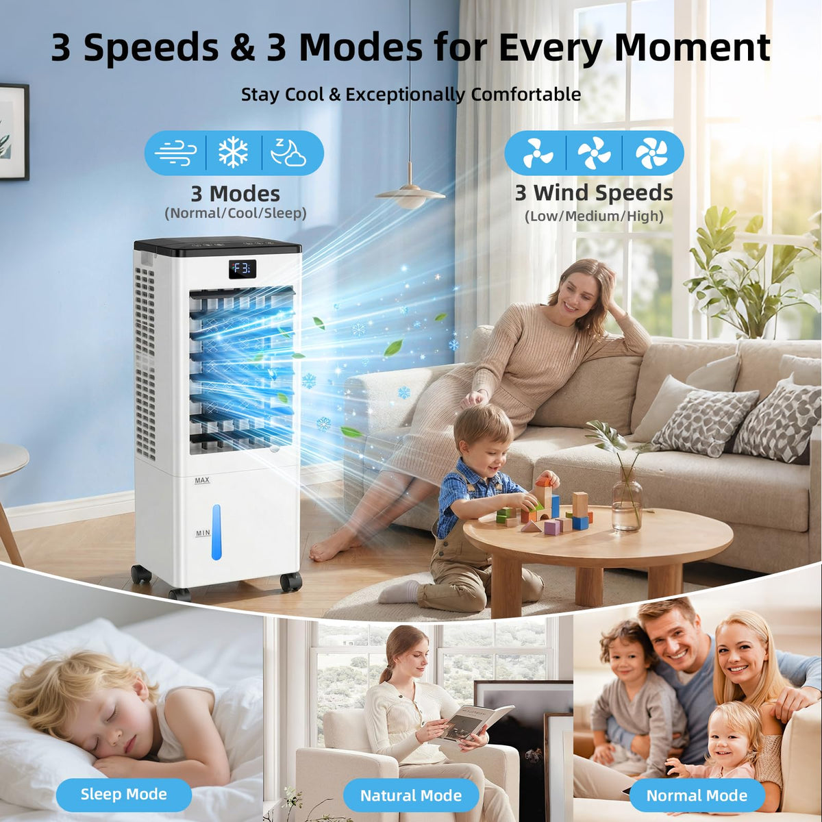 Portable Air Conditioners, Evaporative Air Cooler with Remote & LED Display, 120° Oscillation, 12H Timer, 3 Speeds & 4 Modes, 60W Energy-Efficient, Windowless Swamp Cooler for Bedroom Office Garage 🍁 All In One Marketplace Canada