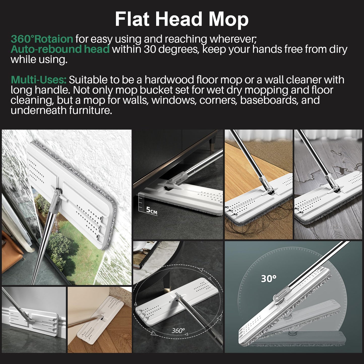 JOYMOOP mop and Bucket with Wringer Set, Flat,for Floor Cleaning with 3 Microfiber Pads, Wet and Dry Use, Household Cleaning Tools, for Hardwood, Laminate, Tile 🍁 All In One Marketplace Canada