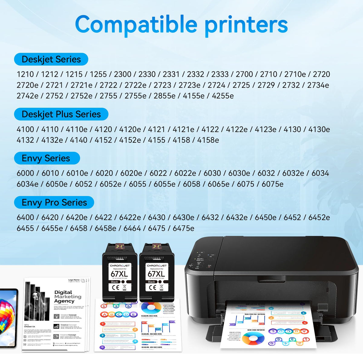 67XL Black Ink Cartridges Compatible for HP 67 Ink Cartridges Compatible for HP Ink 67 Fit for DeskJet 4155e 2855e 2755e 2700 2700e 2800e 4100 4255e 2734e Envy 6055e 6455e 6000 6400 Printer(2 Black) 🍁 All In One Marketplace Canada