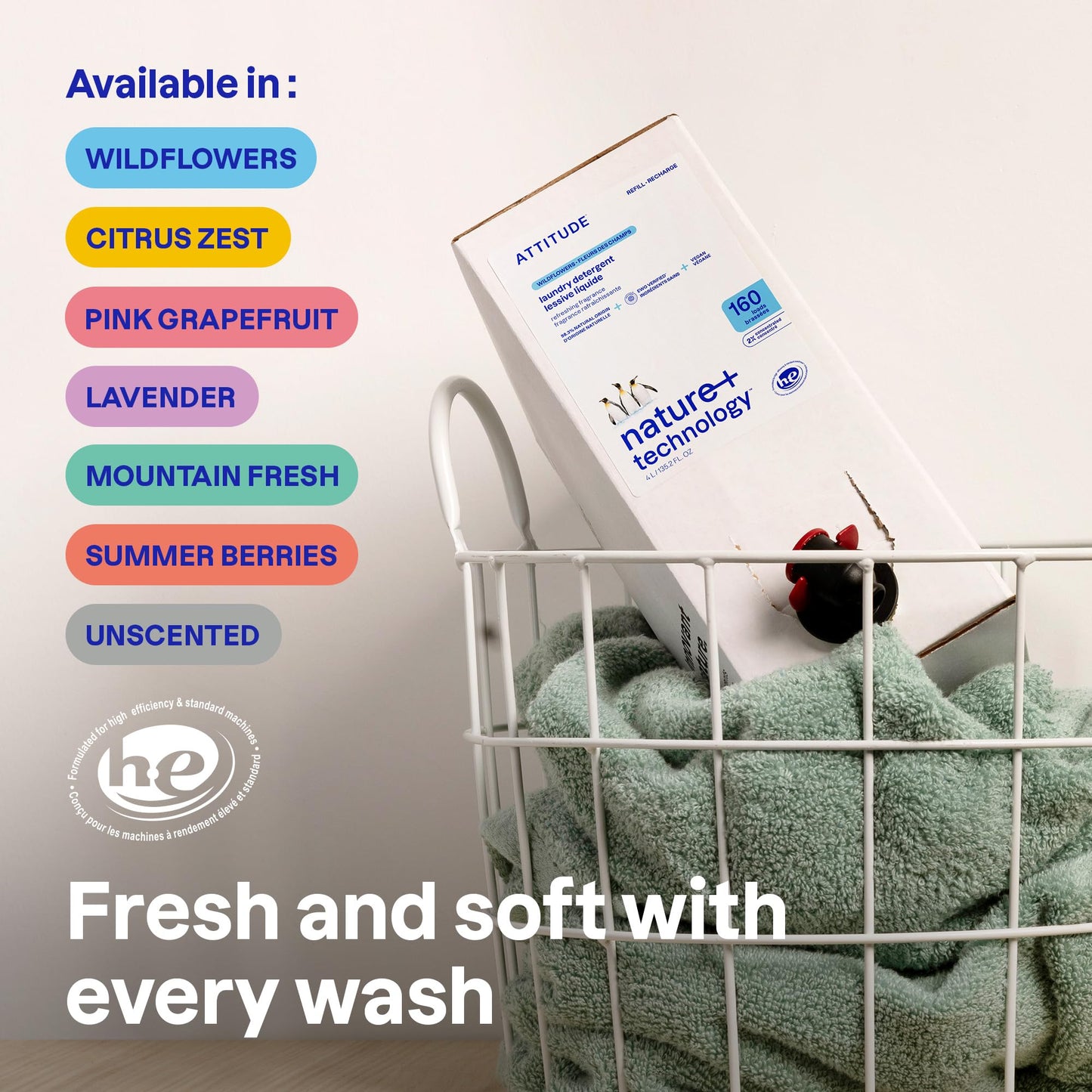 ATTITUDE Liquid Laundry Detergent Refill, EWG Verified, HE Compatible, Plant-Based & Vegan, Natural Laundry Soap, Made in Canada, Citrus Zest Scent, 160 Loads, 4 Liters 🍁 All In One Marketplace Canada