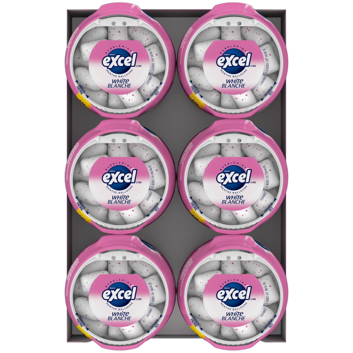EXCEL White, Bubblemint Flavoured Sugar Free Chewing Gum, 60 Pieces, 6 Bottles 🍁 All In One Marketplace Canada