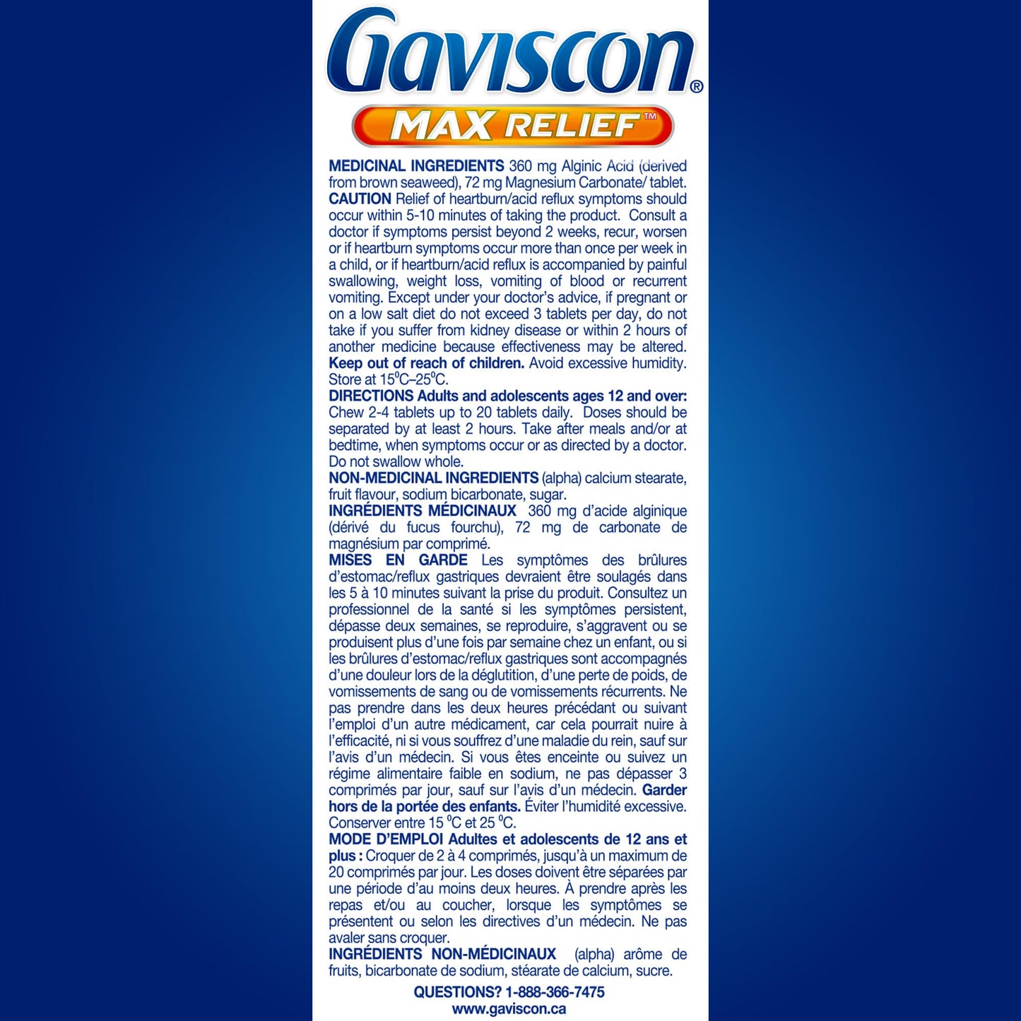 Gaviscon Max Relief Tablets - 50 Count - Chewable Foaming Antacid Tablets for Day and Night Heartburn Relief, Acid Reflux and GERD Relief, Berry Blend - Free of Aluminum, Lactose and Gluten 🍁 All In One Marketplace Canada