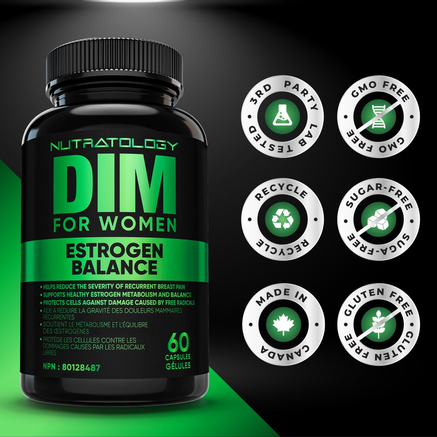 Nutratology® DIM Supplement For Women | Canadian-Made | Promotes Estrogen Balance & Metabolism - 200MG Per Capsule - Estrogen Supplements For Women | W/Black Pepper For Enhanced Absorption - 60 Caps 🍁 All In One Marketplace Canada