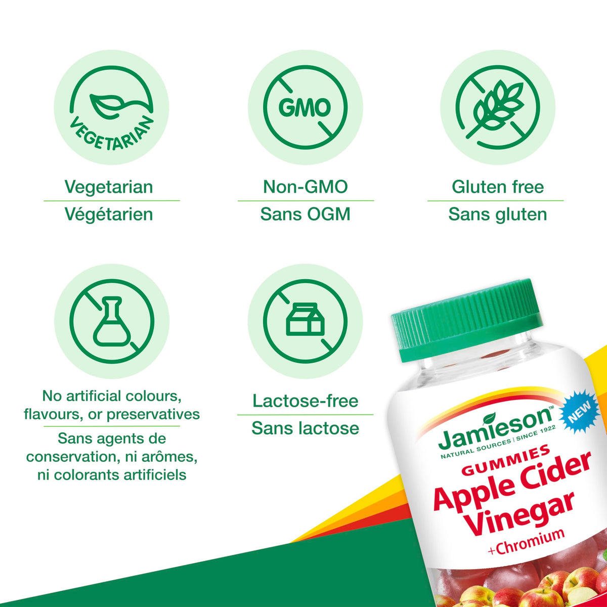 Jamieson Apple Cider Vinegar Gummy with Chromium, 60 Red Apple Flavoured Gummies. Helps Maintain Normal Blood Glucose Levels and Supports Metabolism. Vegetarian, No Artificial Colours or Flavours 🍁 All In One Marketplace Canada