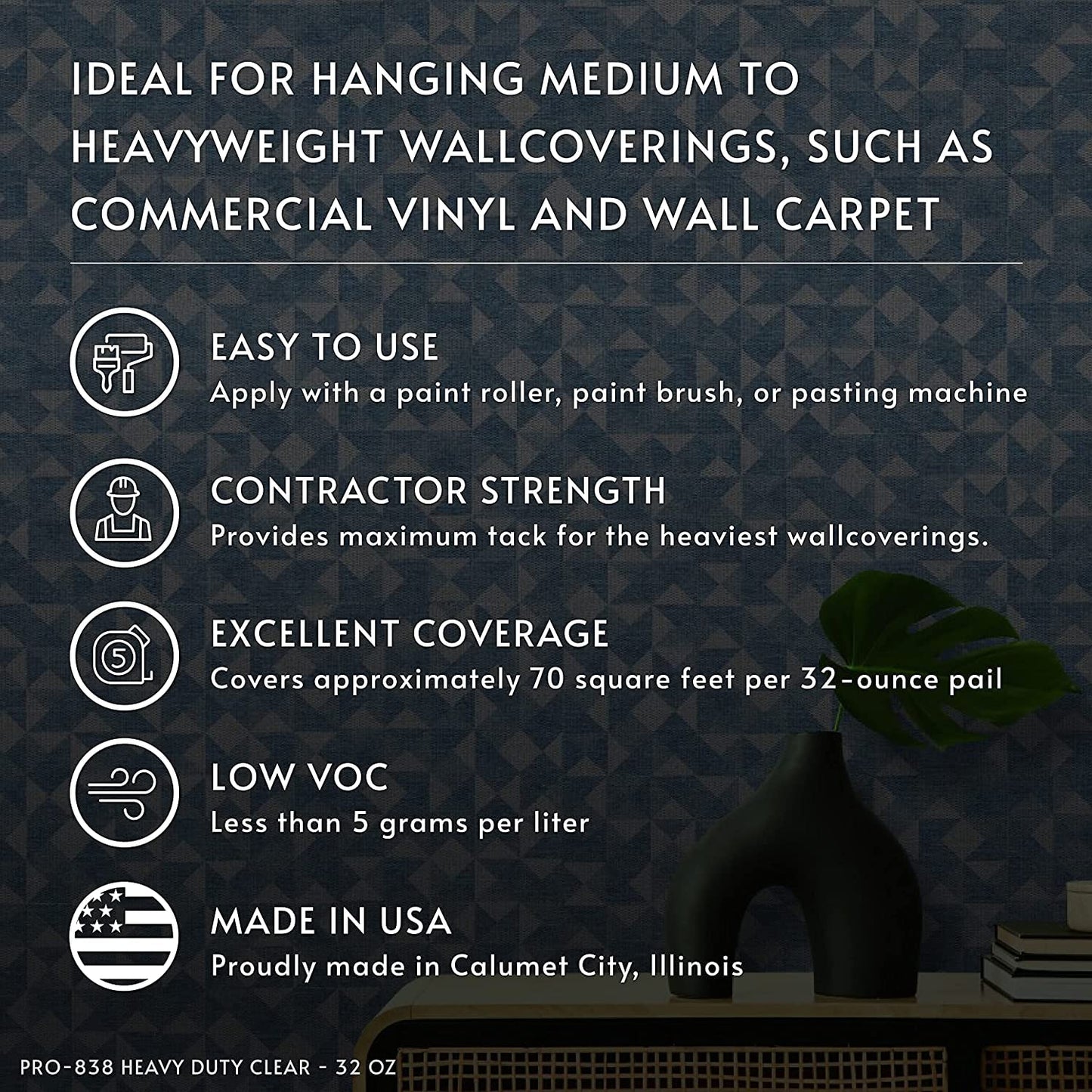 Roman Products Heavy Duty Wallpaper Adhesive, Commercial Grade for Heavy Wall Hangings, Clear, PRO-838 (32 Ounce - 70 sq. ft.), 11314 🍁 All In One Marketplace Canada