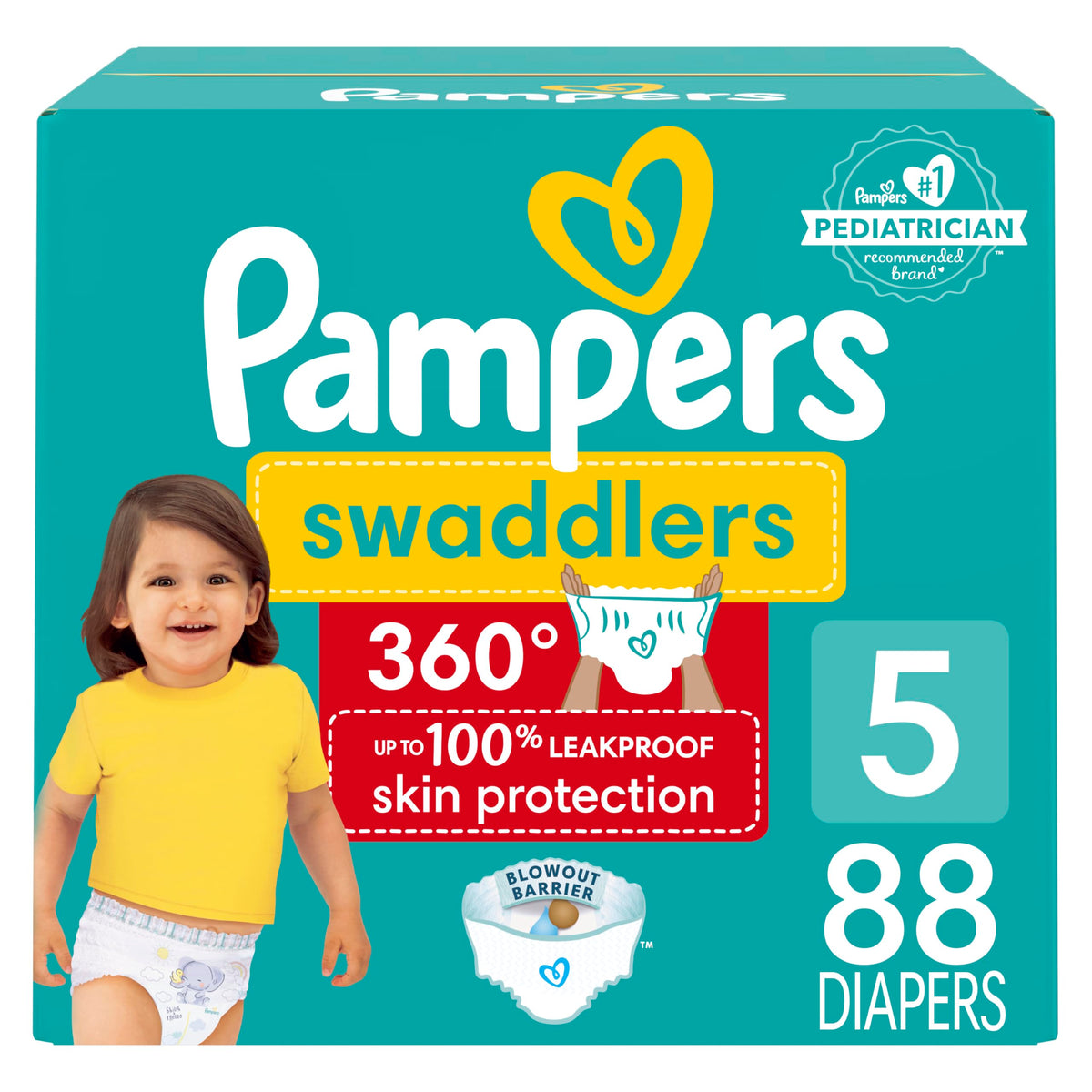Pampers Diapers - Swaddlers 360 degrees - Size 5, 88 Count, up to 100% Leakproof Comfy Dry Fit, EZ Off Tabs Designed for Easy Changes, Pull On Diaper 🍁 All In One Marketplace Canada