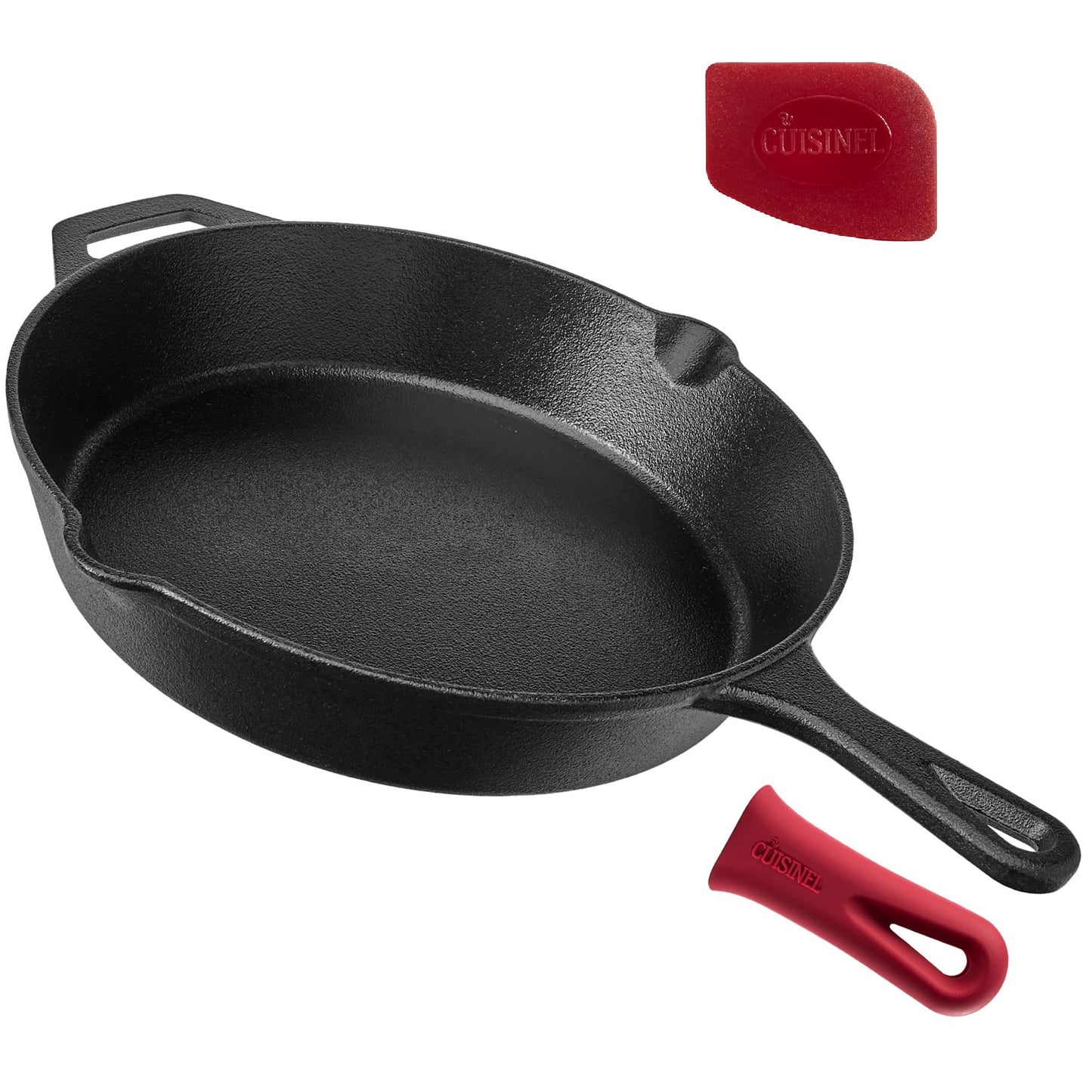 Cast Iron Skillet - 12"-Inch Frying Pan with Assist Handle and Pour Spots + Silicone Grip Cover - Pre-Seasoned Oven Safe Cookware - Indoor/Outdoor Use - Grill, Stovetop, Induction and Firepit Safe 🍁 All In One Marketplace Canada