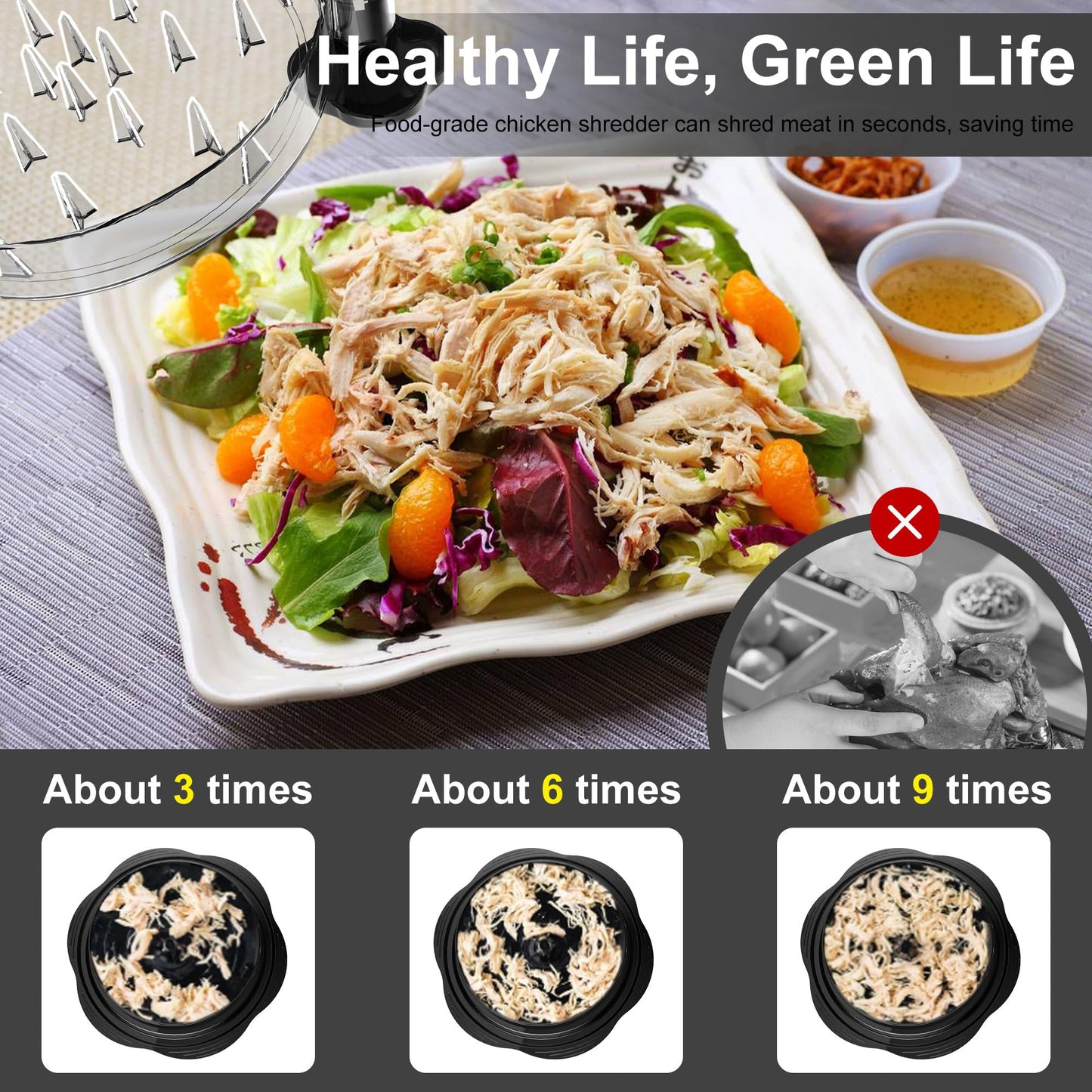 Chicken Shredder Tool Twist Large Chicken Breast Shredder with Brush&Fork, Visible Meat Shredder Machine, Strong Anti-Slip Strip, Ergonomic Handle, BPA Free, Suitable for Pork Beef Chicken (Black) 🍁 All In One Marketplace Canada