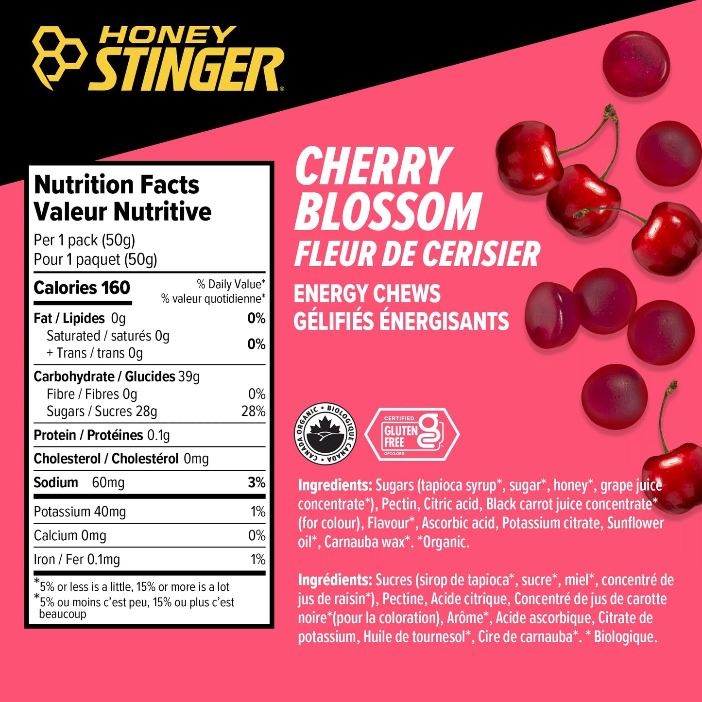 Honey Stinger Organic Cherry Blossom Energy Chew | Gluten Free & Caffeine Free | For Exercise, Running and Performance | Sports Nutrition for Home & Gym, Pre and Mid Workout | 12 Pack, 50g 🍁 All In One Marketplace Canada