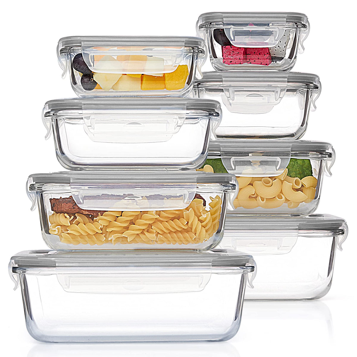 Vtopmart 8 Pack Glass Container Food Storage, Meal Prep Containers with Airtight Lids for Leftover, On-the-go, Safe for Microwave, Oven, Freezer and Dishwasher, Grey 🍁 All In One Marketplace Canada
