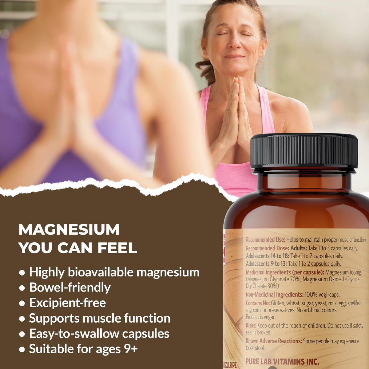 Pure Lab Vitamins Magnesium Glycinate 165mg – 120 vegicaps - Supports Muscle Function 🍁 All In One Marketplace Canada
