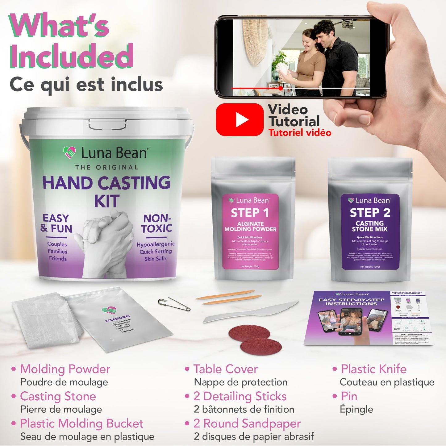 Luna Bean Hand Casting Kit – The Original Hand Mold Kit – Anniversary Engagement Gifts for Women Men Her Him Couples Wife Boyfriend Girlfriend Wedding Bridal Shower 🍁 All In One Marketplace Canada