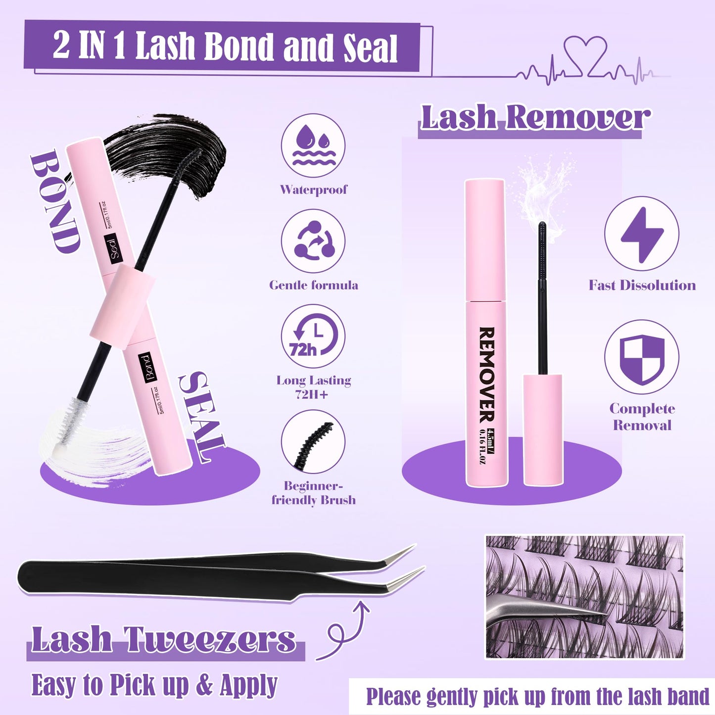 Wispy Lash Clusters Kit Natural Lash Extensions Kit DIY Cluster Eyelash Extensions C Curl 8-16mm Individual Lashes with Lash Remover Bond and Seal Soft Thin Band by ALICE 🍁 All In One Marketplace Canada