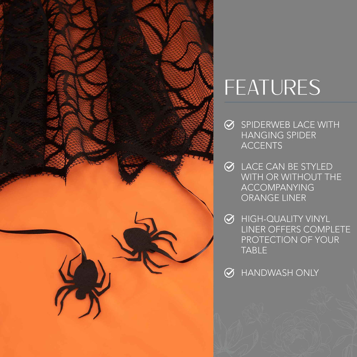 Elrene Home Fashions Crawling Halloween Spider Lace Lined Tablecloth, 70" Round, Black/Orange