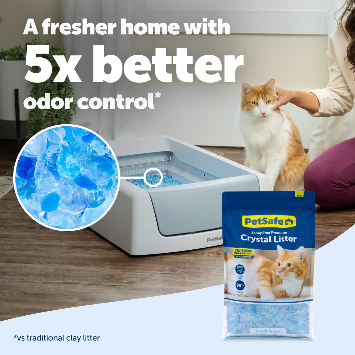 ScoopFree Premium Fresh Scent Crystal Litter, Superior Odor Control, Absorbs 5X Faster, Low Tracking for Less Mess, Lasts up to 2 Months, Lightly Scented (8 lb Bag) 🍁 All In One Marketplace Canada
