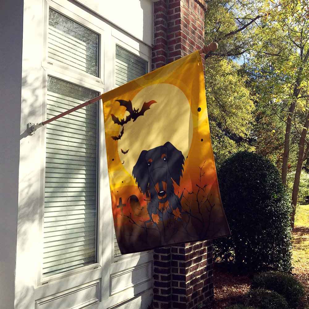 Caroline's Treasures BB4393CHF Halloween Wire Haired Dachshund Black Tan Flag Canvas House Size, Large, Multicolor