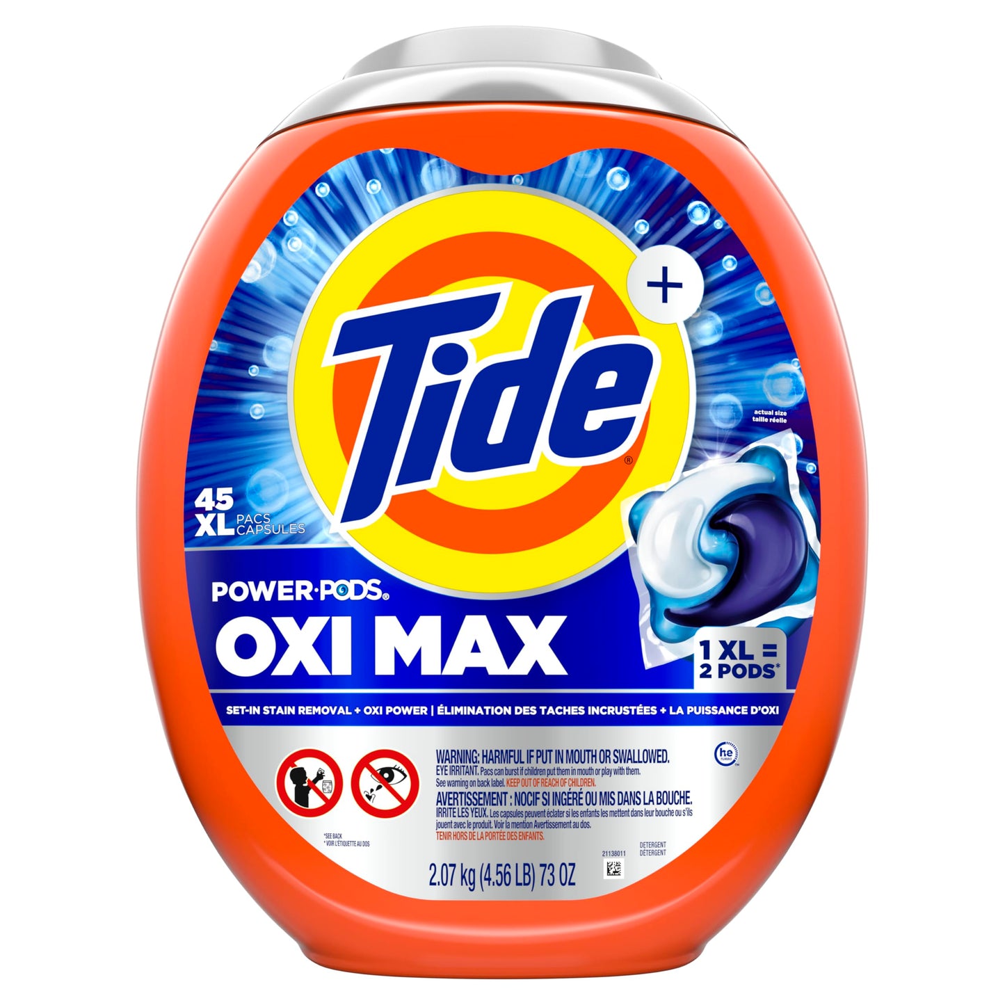 Tide Oxi Max Power PODS Laundry Detergent Pods, Stain Remover Plus Oxi Power, Detergent soap pacs for laundry washing, HE compatible, 45 Count 🍁 All In One Marketplace Canada