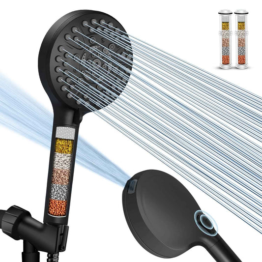 High Pressure 10-Mode Handheld Shower Head - Built in Power Wash for Clean, Replaceable Filter Soften Hard Water Remove Chlorine, 60 Inches Hose, Overhead Bracket, Anti-Clog Nozzle (Matte Black) 🍁 All In One Marketplace Canada