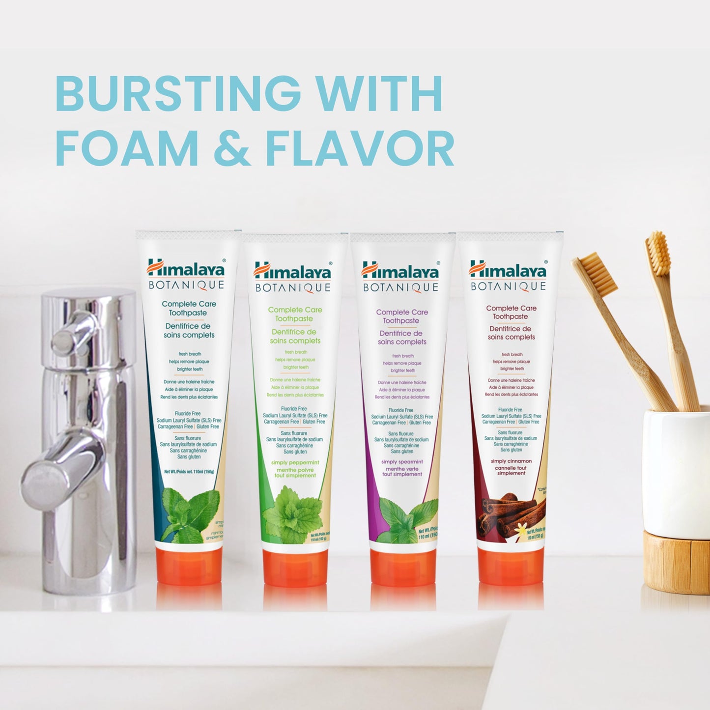 Himalaya Botanique Complete Care Toothpaste, for Brighter Teeth and Fresh Breath, Natural, Fluoride-Free, SLS-Free, Carrageenan-Free & Gluten-Free, Vegan, 150 g (5.29 oz), Variety 4 Pack 🍁 All In One Marketplace Canada