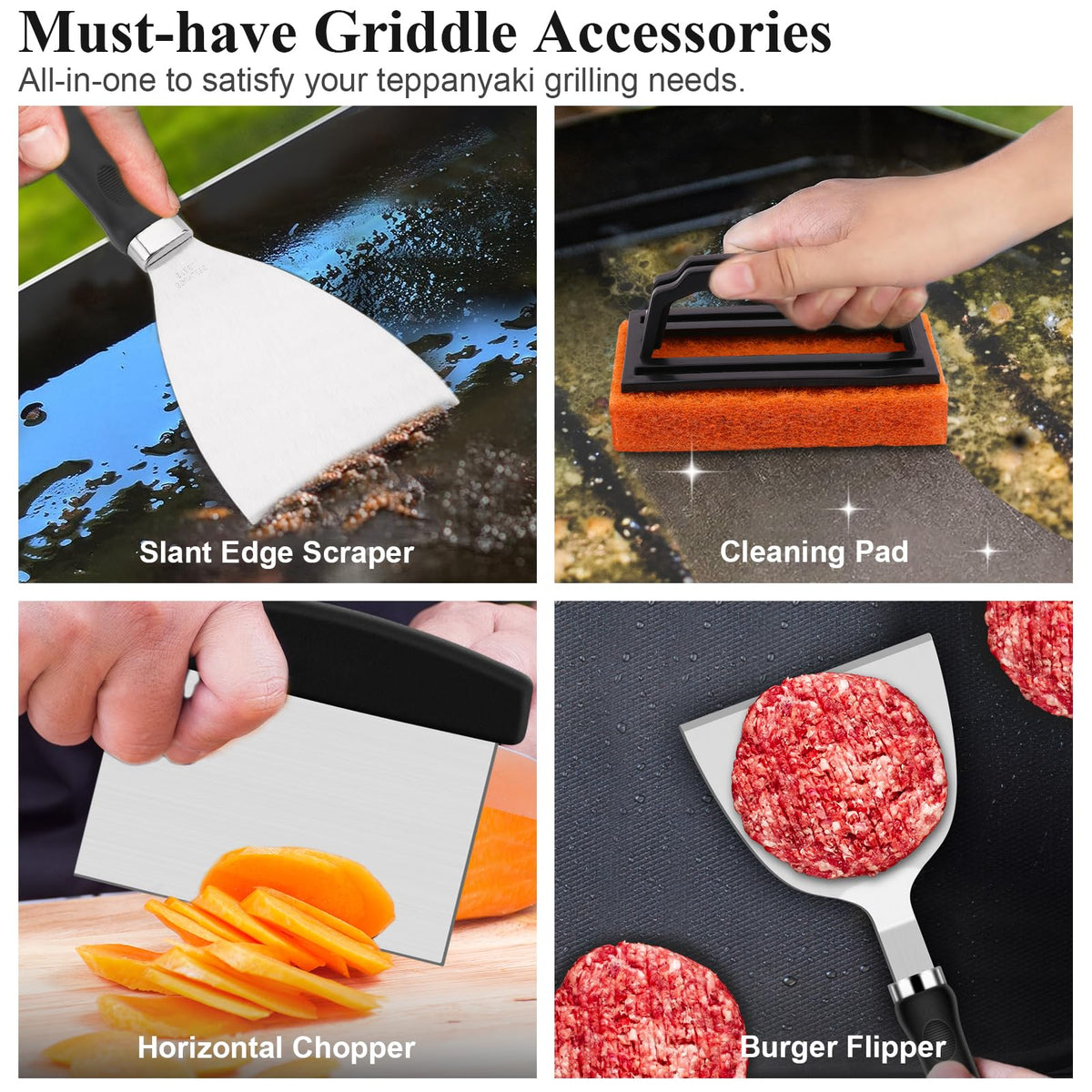 27pcs Griddle Accessories Kit for Blackstone, Professional Hibachi Flat Top Grill Tools, Enlarged Spatula Gift Set with Basting Cover，Burger Press Patty Maker for Outdoor BBQ Teppanyaki 🍁 All In One Marketplace Canada