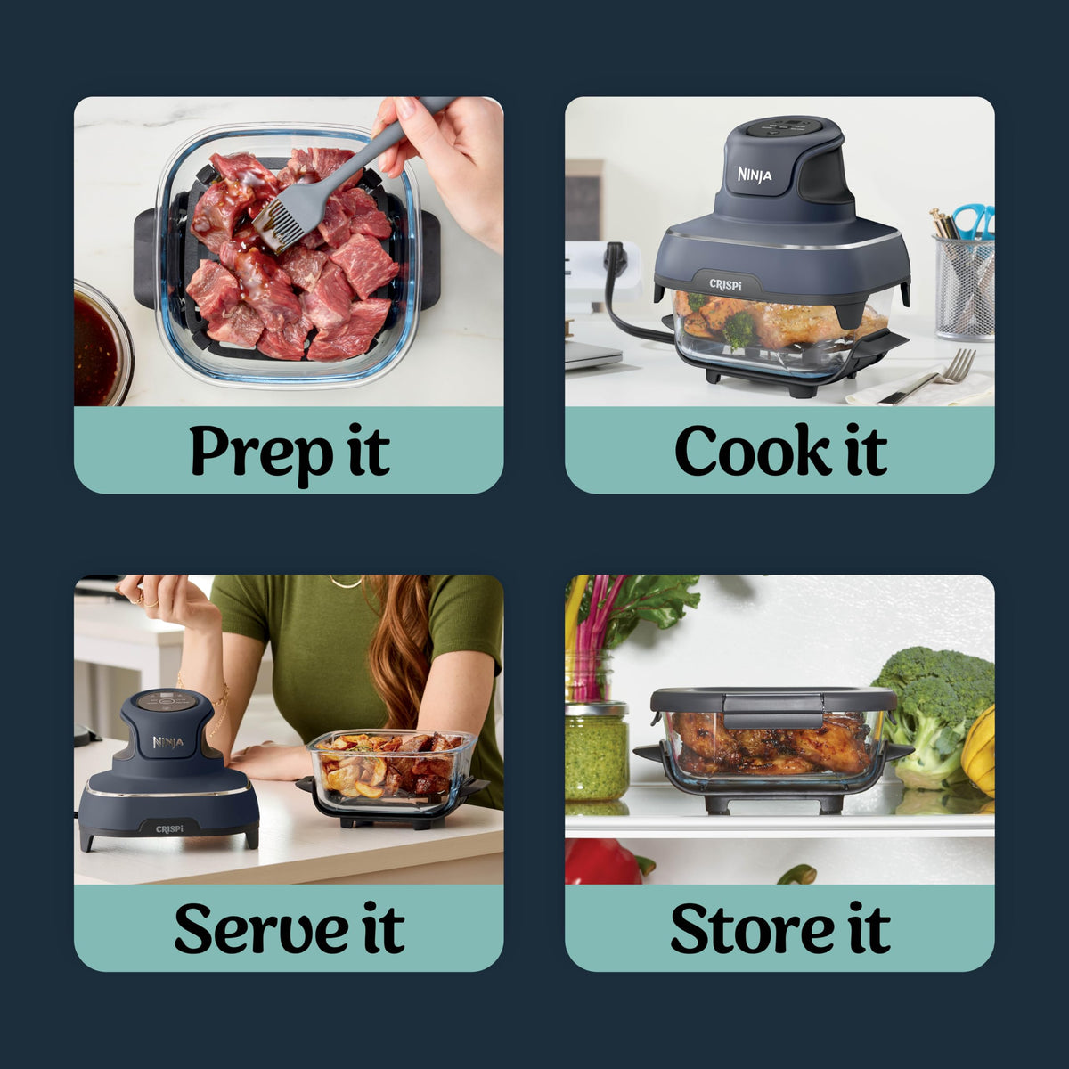 Ninja Crispi Portable Glass Air Fryer Cooking System – 4-Qt & 6-Cup CleanCrisp Containers, Nontoxic, Leak-Proof, Dishwasher Safe – Air Fry, Bake, Max Crisp, Recrisp FN101CGY (Canadian Version) 🍁 All In One Marketplace Canada