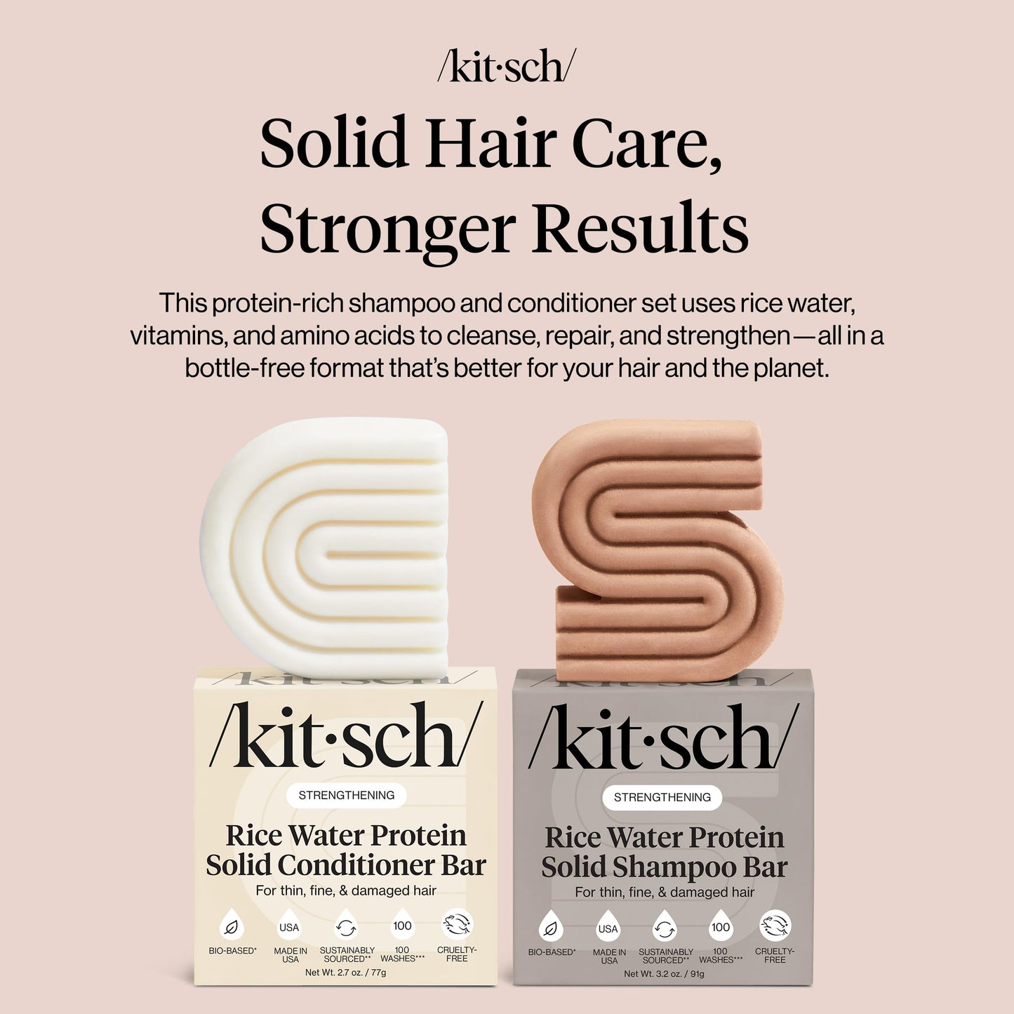 Kitsch Rice Water Protein Solid Shampoo and Conditioner Set for Hair Growth – Strengthening Hair Care Duo w/Rice Protein & Vitamins for Damage Repair – Paraben, Sulfate & Silicone Free – 2 Pack 🍁 All In One Marketplace Canada