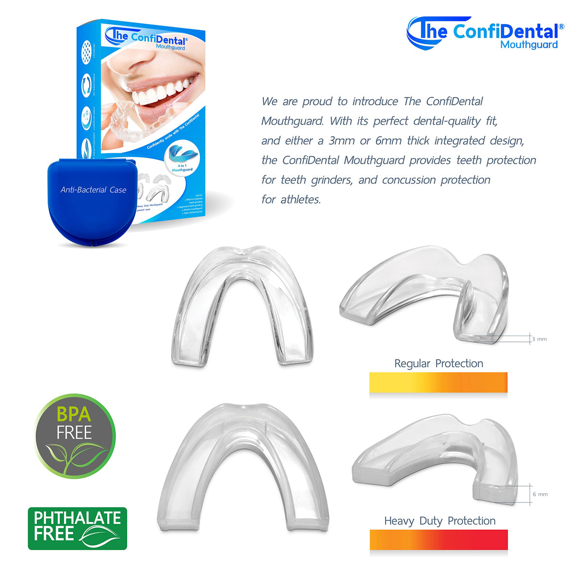 The ConfiDental - Moldable Mouth Guard for Teeth Grinding Clenching Bruxism Sport Athletic Whitening Tray Pack of 5 Including 3 Regular and 2 Heavy Duty Guard (3 (Ill) Regular 2 (ll) Heavy Duty) 🍁 All In One Marketplace Canada