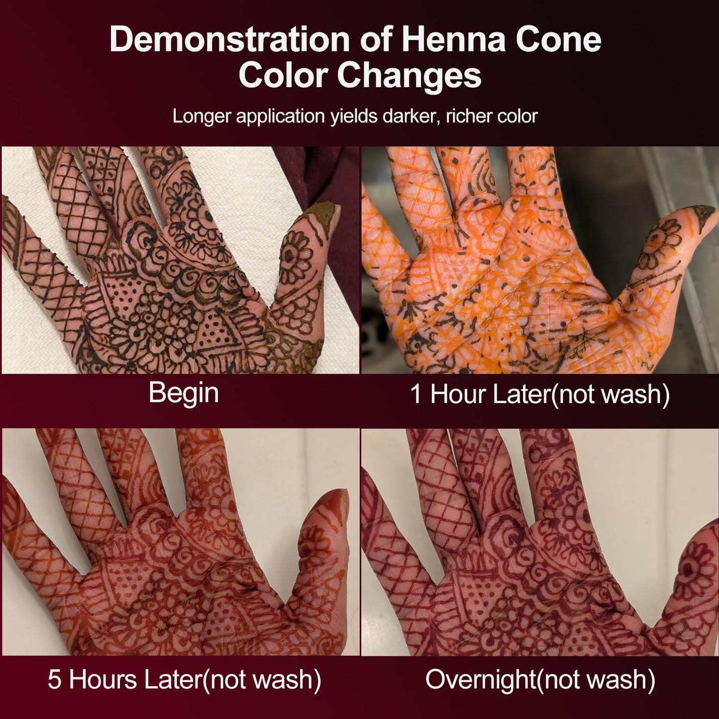 4 Pack Natural Mehendi Cone Henna Paste Temporary Tattoo Paste with 8pcs Tattoo Stencils| Each cone 25 grams | Indian Body Art Painting Drawing Tattoos Freckles (Reddish Brown Color) 🍁 All In One Marketplace Canada