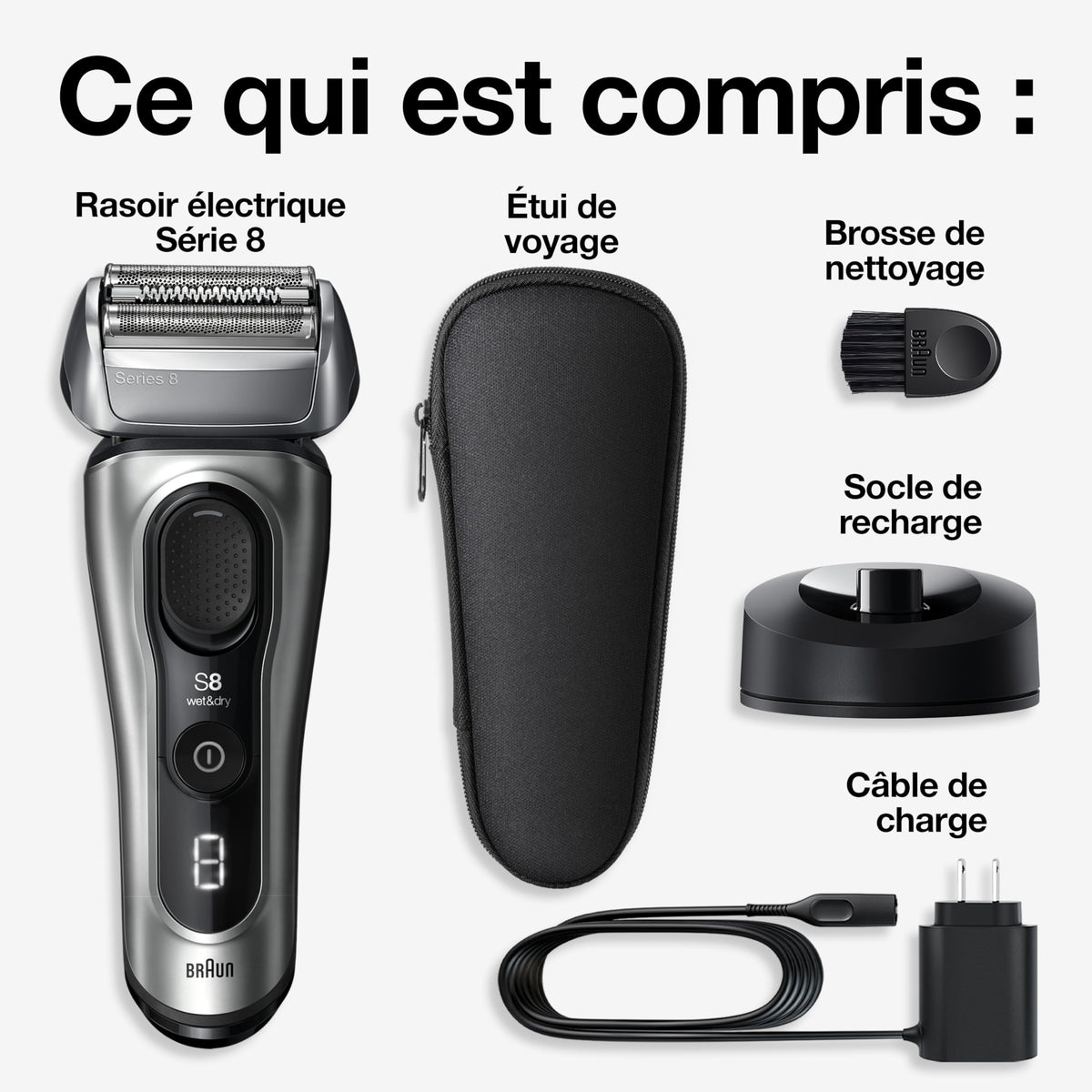 Braun Series 8 Electric Shaver for Men with Precision Long Hair Trimmer, Wet and Dry Electric Razor with Charging Stand and Travel Case, 8517s Galvano Silver 🍁 All In One Marketplace Canada