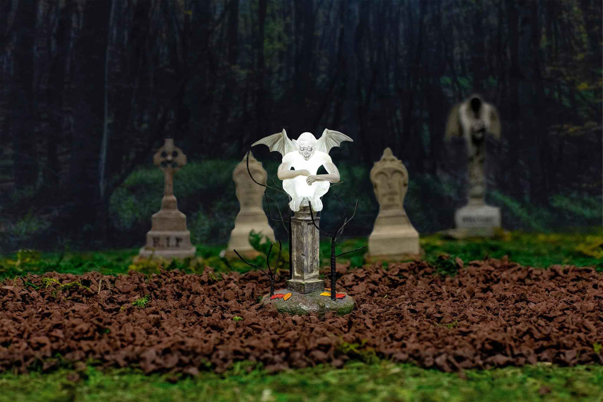 Department 56 Village Collection Accessories Halloween Gargoyle Watching Over The Graveyard Lit Figurine, 4 Inch, Multicolor