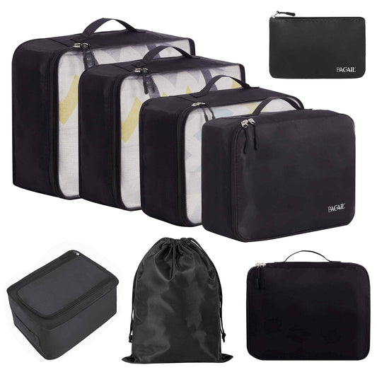 BAGAIL 8 Set Packing Cubes, Lightweight Travel Luggage Organizers with Shoe Bag, Toiletry Bag & Laundry Bag (Jet Black) 🍁 All In One Marketplace Canada