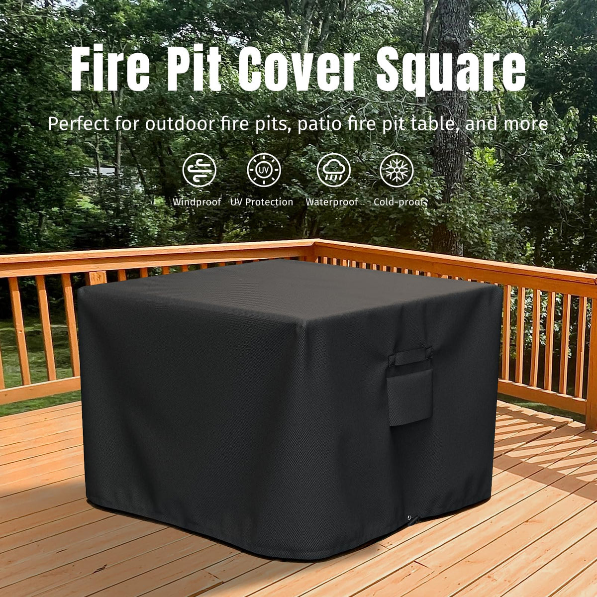 SHINESTAR Fire Pit Cover Square 32" x 32" x 24" - 600D Heavy Duty Waterproof & Windproof Outdoor Firepit Table Cover with Double Drawstrings for 28-32 Inch Square Fire Pits - Black 🍁 All In One Marketplace Canada