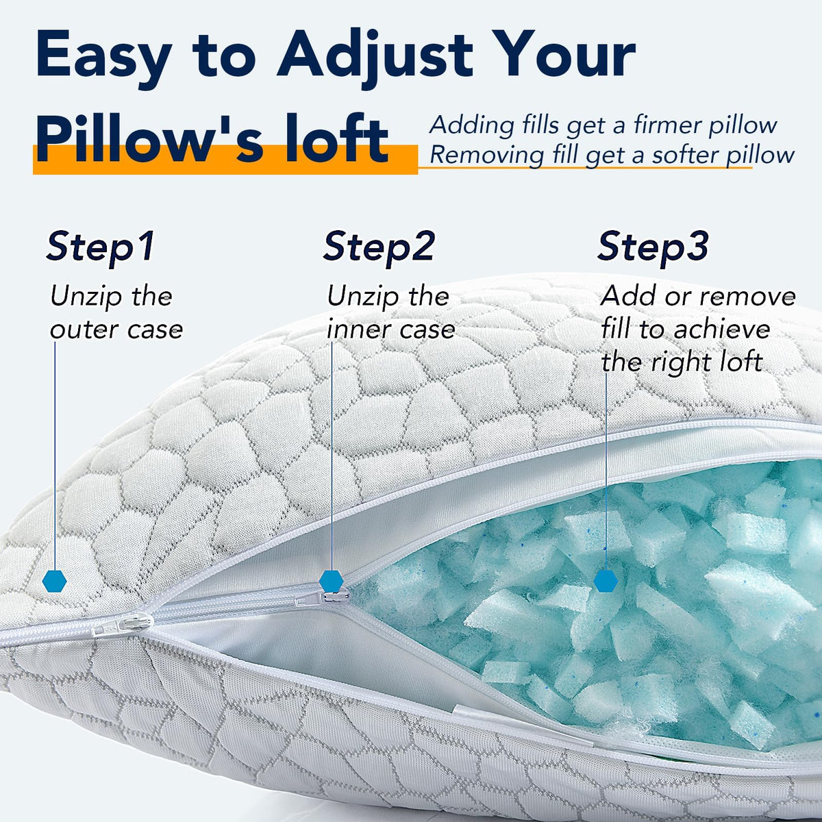 Cooling Memory Foam Pillows Queen Size Set of 2, Adjustable Shredded Foam Bed Pillows for Sleeping, Soft Support Pillows for Side & Back Sleepers with Breathable Dual-Sided Soft & Cooling Fabric 🍁 All In One Marketplace Canada