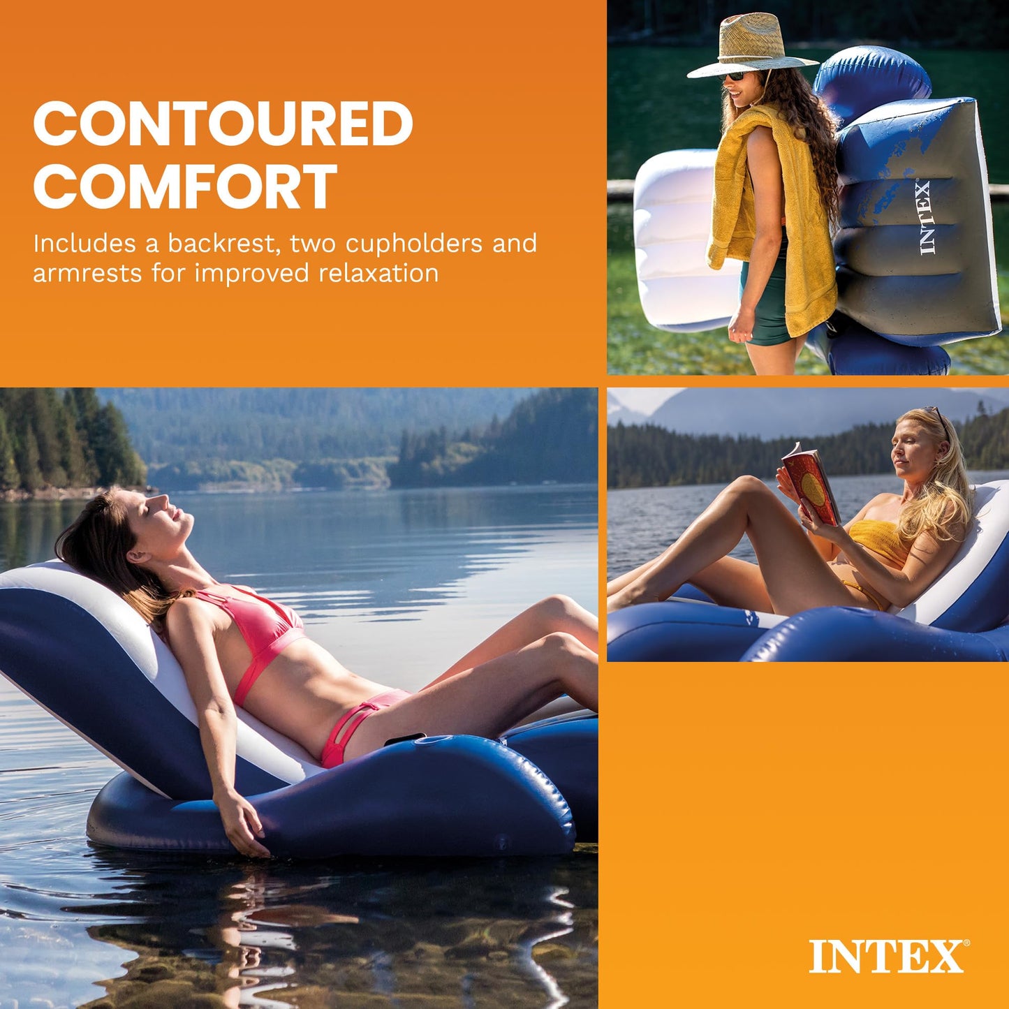 Intex Floating Recliner Inflatable Lounge, 71" X 53", Blue, 58868EP 🍁 All In One Marketplace Canada