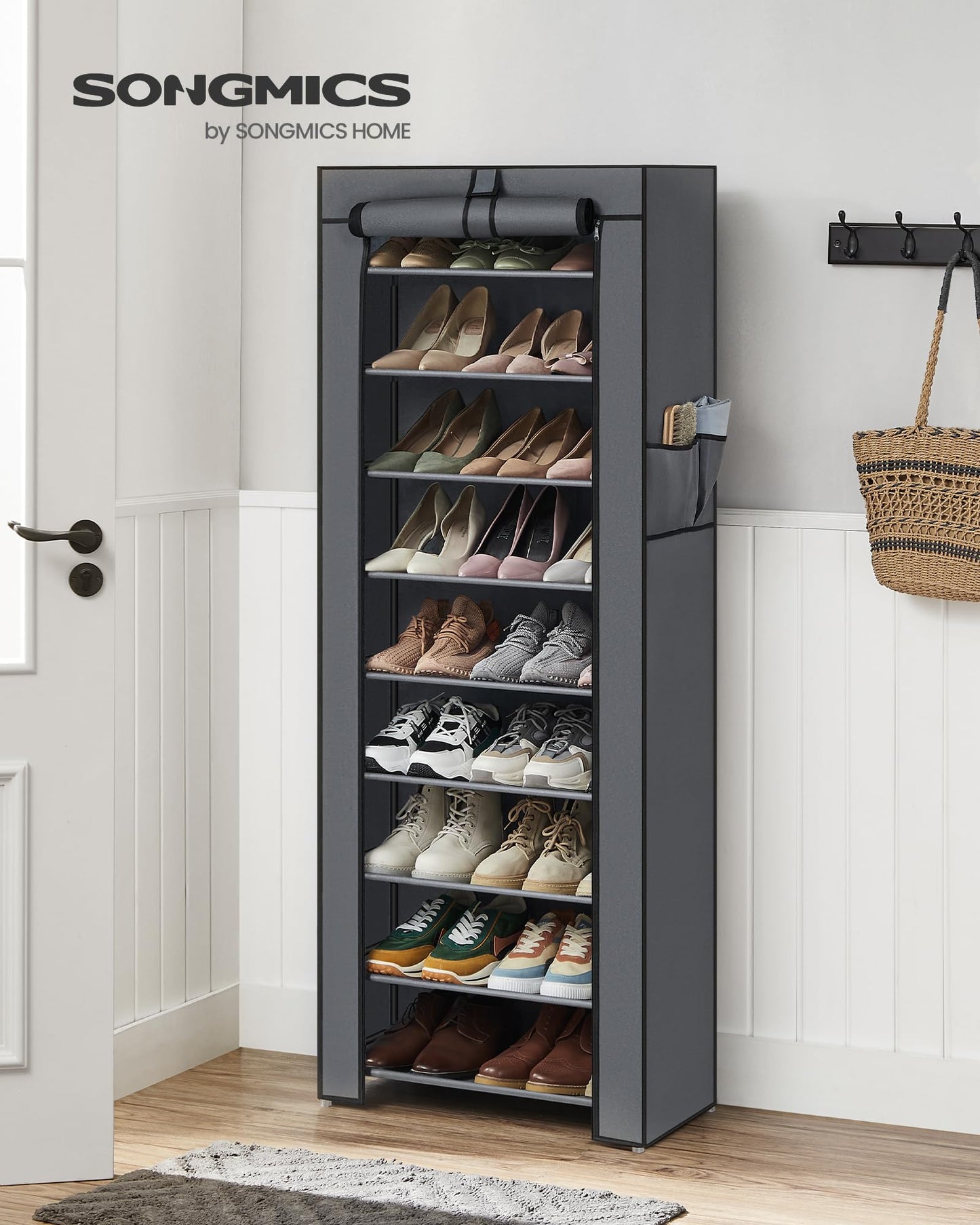 SONGMICS 10-Tier Shoe Rack, Shoe Storage Organizer Cabinet with Dustproof Cover, Free-Standing, for Closet, Entryway, Hold 27-35 Pairs, for Sneakers, High Heels, Gray URXJ10G01 🍁 All In One Marketplace Canada