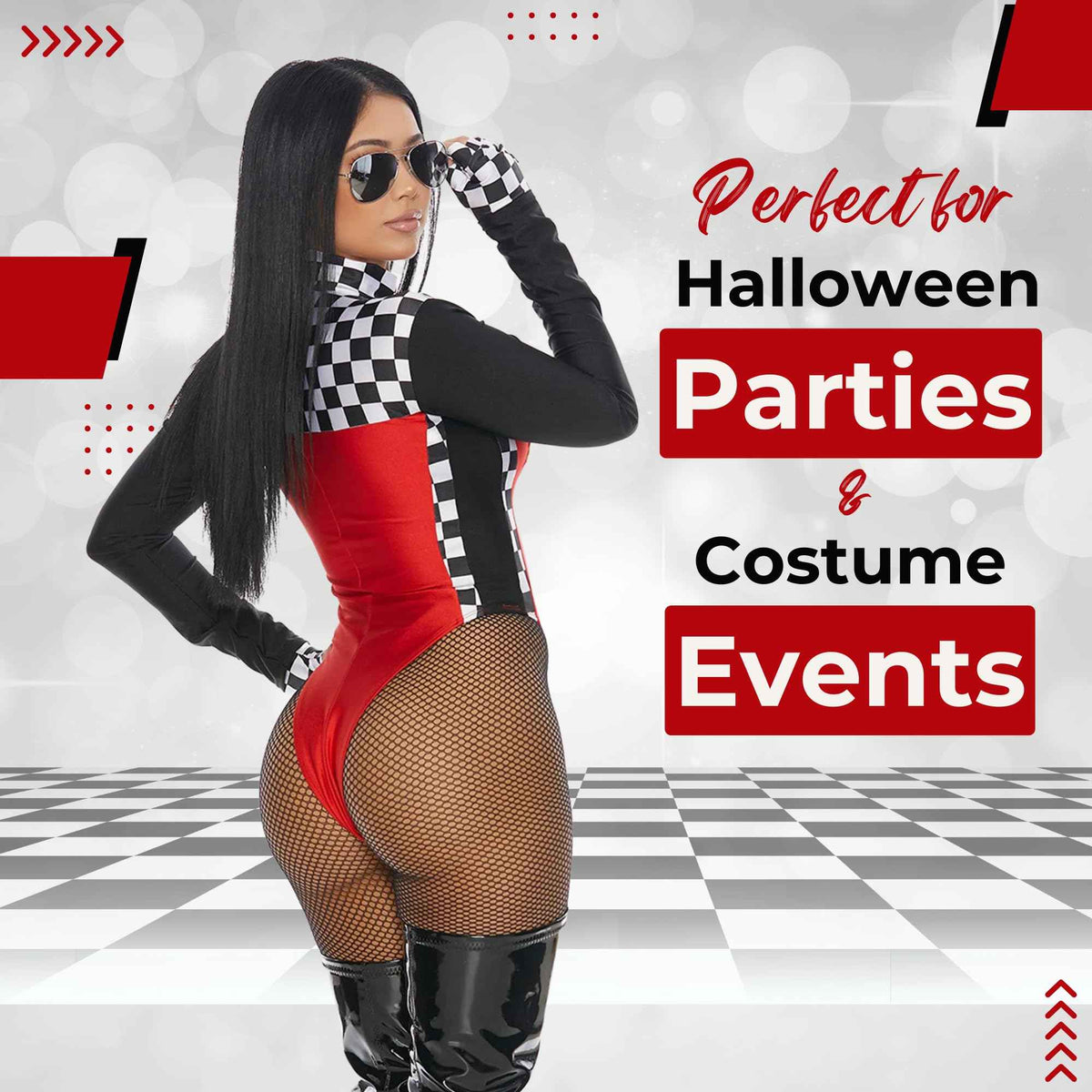 Forplay Wanna Race Racer-Themed Fancy Dress - 4-Piece Women's Halloween Costume, Red, Medium/Large