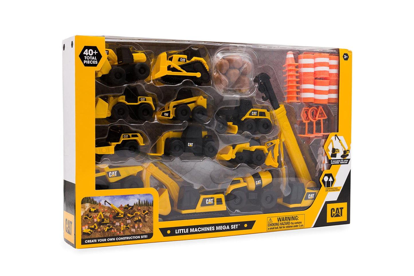 CAT Construction Toys, Little Machines Mega Set – 40+ Pieces with XL Crane & Excavator, 10 Mini Vehicles, Road Signs, Cones, Boulders & Barricades, Indoor/Outdoor STEM Toy for Kids Ages 3 + 🍁 All In One Marketplace Canada